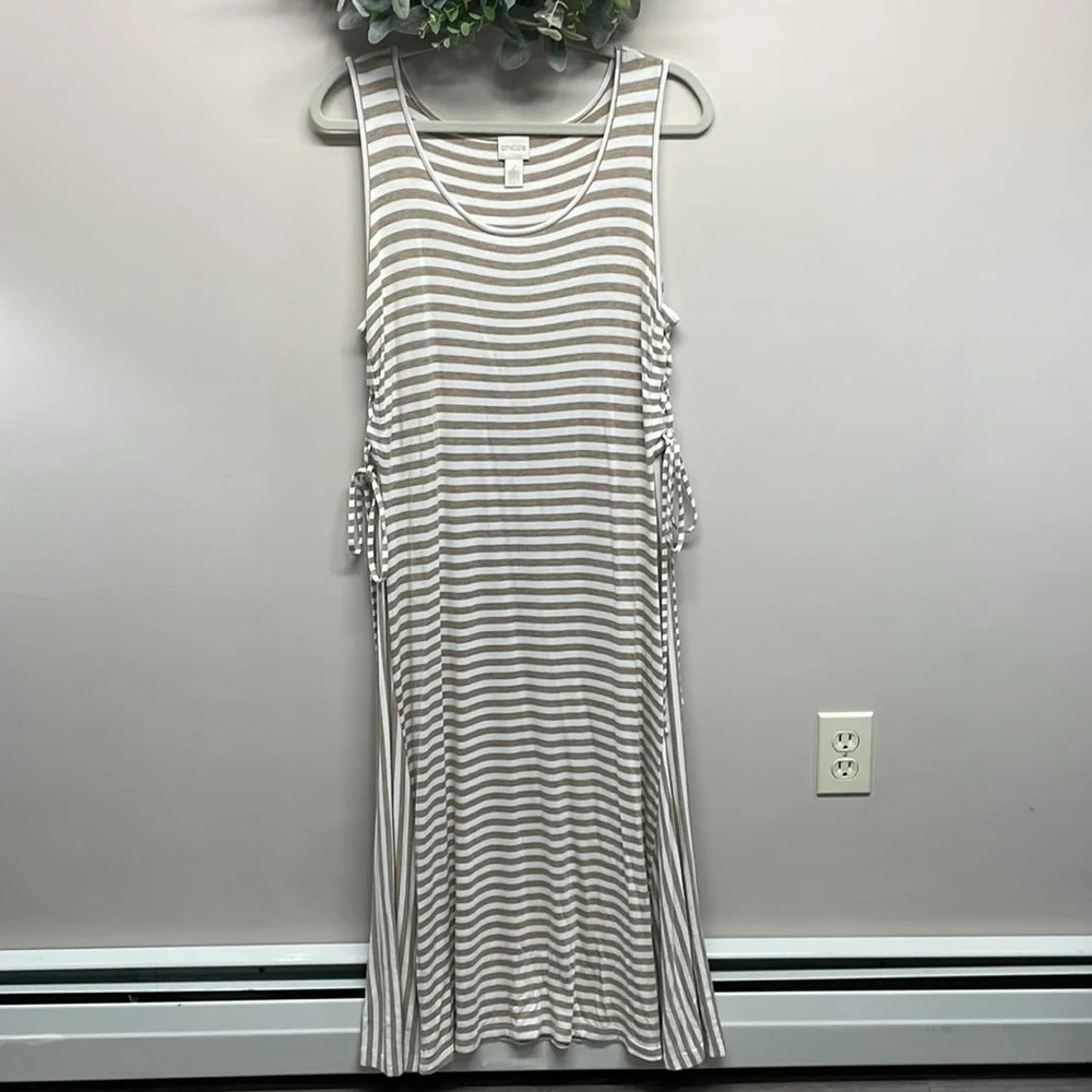 Chico’s Striped Side Lacing Tee Midi Dress US L (Chico’s 2)